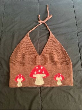 Brown Mushroom Knit Halter Top